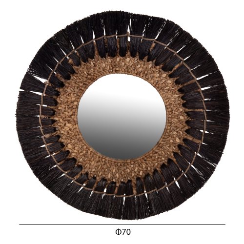 WALL MIRROR ROUND MENDONG GRASS FRAME IN BLACK&NATURAL COLOR Φ70cm
