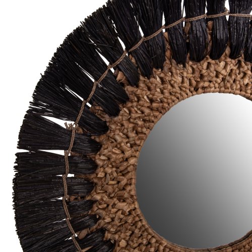 WALL MIRROR ROUND MENDONG GRASS FRAME IN BLACK&NATURAL COLOR Φ70cm