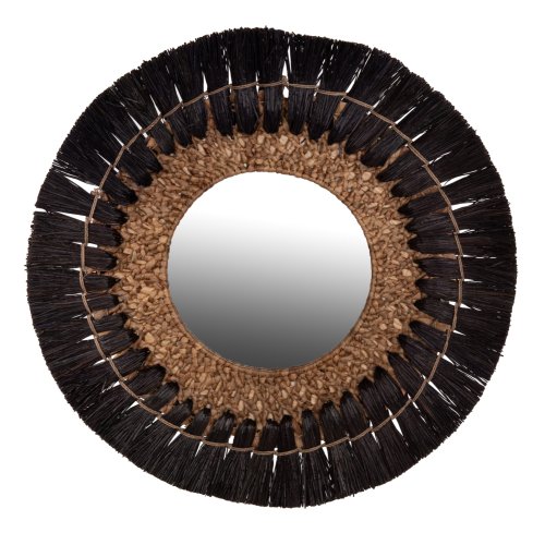 WALL MIRROR ROUND MENDONG GRASS FRAME IN BLACK&NATURAL COLOR Φ70cm