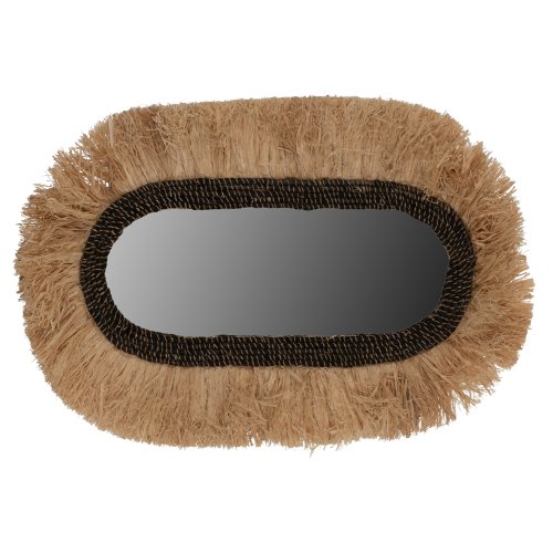 WANDSPIEGEL OVAL AUS SISALFASERN IN NATÜRLICHEN UND SCHWARZEN ABACA-FASERN 55x4x90Hcm