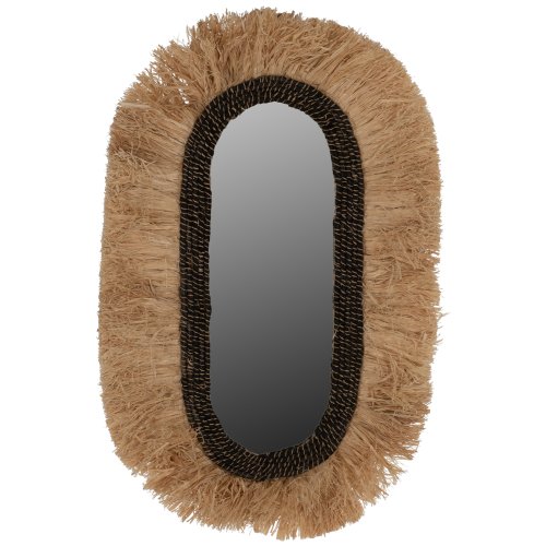 WANDSPIEGEL OVAL AUS SISALFASERN IN NATÜRLICHEN UND SCHWARZEN ABACA-FASERN 55x4x90Hcm