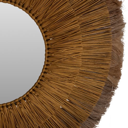 WANDSPIEGEL RUND MENDONG-GRAS UND ABACA-FASERN IN NATUR & GOLD 80x4x80Hcm