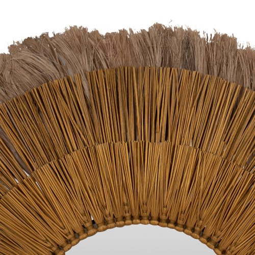WANDSPIEGEL RUND MENDONG-GRAS UND ABACA-FASERN IN NATUR & GOLD 80x4x80Hcm
