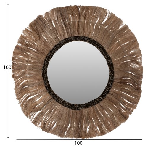 SPIEGEL RUND MIT ABACA-FASERNRAHMEN NATURSCHWARZ FARBE Φ100cm