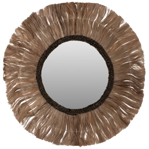 SPIEGEL RUND MIT ABACA-FASERNRAHMEN NATURSCHWARZ FARBE Φ100cm