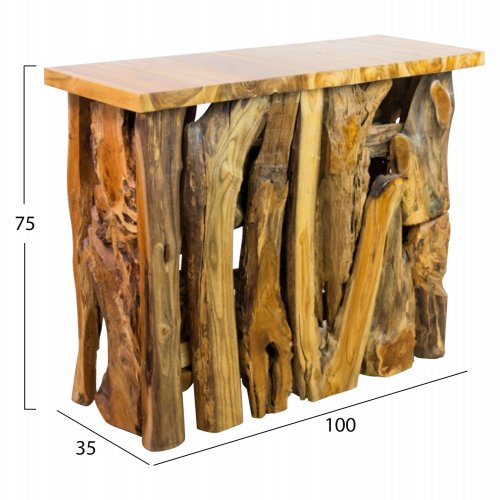 KONSOLE AUS MASSIVEM NATÜRLICHEM TEAKHOLZ 100X35X75 cm