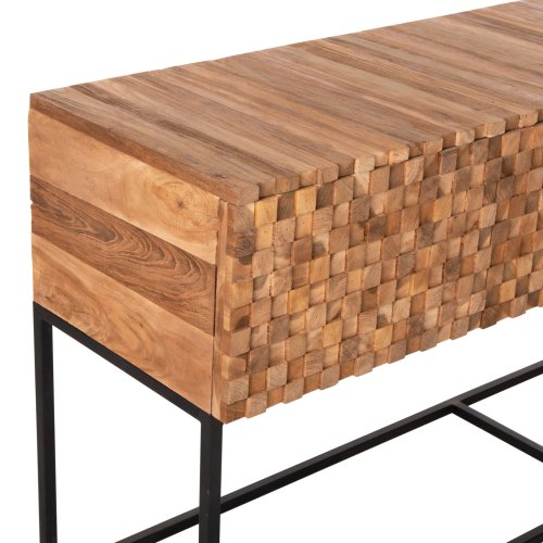 CONSOLE WITH DRAWERS JORDI TEAK WOOD IN NATURAL-BLACK METAL BASE 180x43x79Hcm