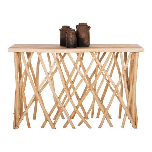 KRANT-KONSOLE IN TEAK-ZWEIGEN IM RUSTIKALEN STIL & 3 cm. OBERFLÄCHE 121X36X75 cm