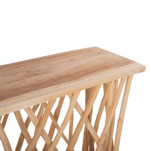 KRANT-KONSOLE IN TEAK-ZWEIGEN IM RUSTIKALEN STIL & 3 cm. OBERFLÄCHE 121X36X75 cm