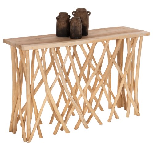 KRANT-KONSOLE IN TEAK-ZWEIGEN IM RUSTIKALEN STIL & 3 cm. OBERFLÄCHE 121X36X75 cm
