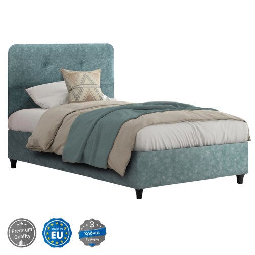 DOLORES BED IN LIGHT GREEN FABRIC FOR MATTRESS 90x200 cm.