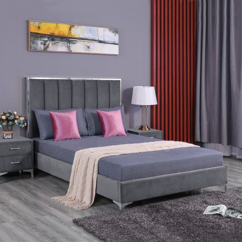 AVIGNON Bett 160X200 aus grauem Velvet