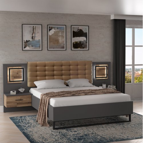 CLAVE BED WITH INTEGRATED BEDSIDE BEDS & LED FOR MATTRESS 160X200 cm.