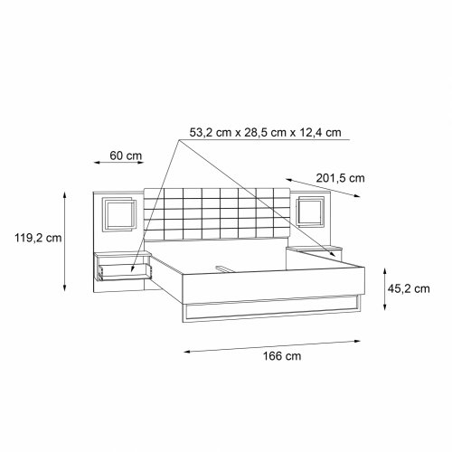 CLAVE BED WITH INTEGRATED BEDSIDE BEDS & LED FOR MATTRESS 160X200 cm.