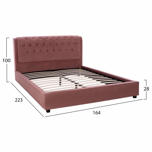 BETT "ODALYS" 150X200 cm AUS SAMT IN ROSE 164x223x100 cm