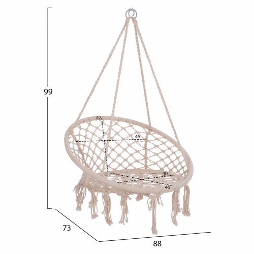 Hängesessel "Neena" in weiß aus weicher Baumwolle und Polyester 80x73x99 cm