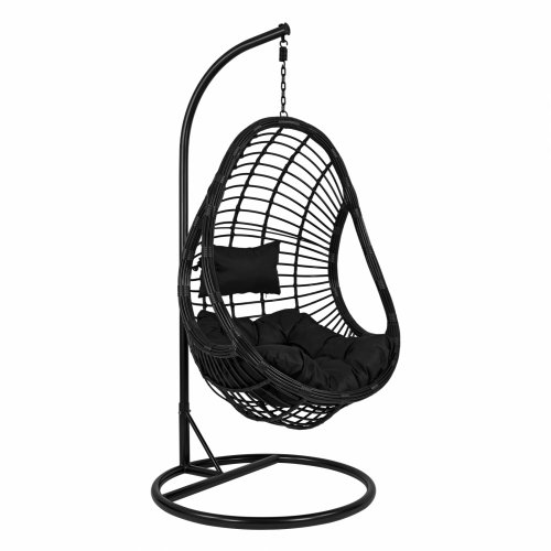 HÄNGENDES SESSELNEST MIT SCHWARZEM WICKER & KISSEN Φ95Χ195Υ cm