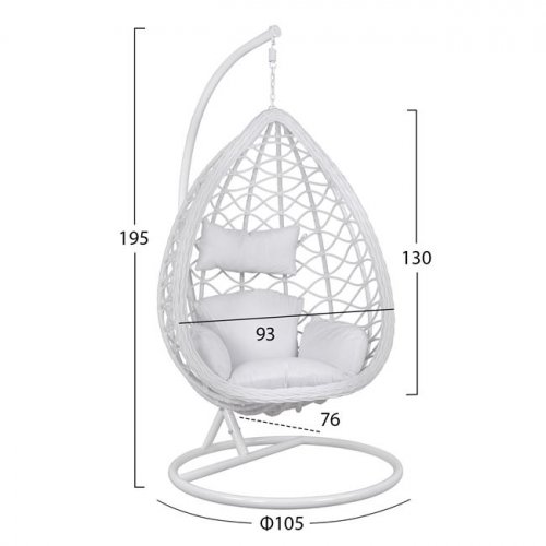 HÄNGENDES SESSELNEST MIT WEISSEM WICKER & KISSEN 105Χ195Υ cm