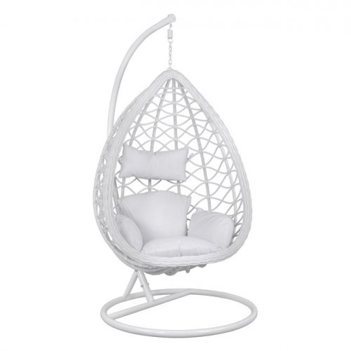 HÄNGENDES SESSELNEST MIT WEISSEM WICKER & KISSEN 105Χ195Υ cm