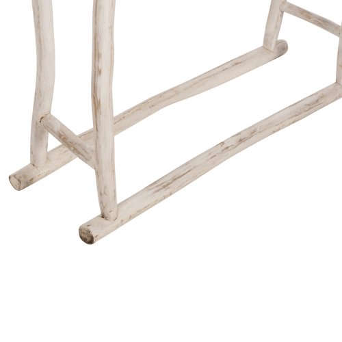 HANDTUCH HÄNGER AUS TEAK ÄSTEN IN WEIß PATINA 90x28x77-91Hcm