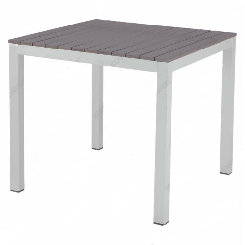Lissabon Aluminium Tisch 82x82 mit Kunststoff Tech Wood in grau