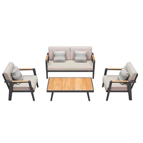 "EMOTI" LOUNGE SET MIT 2-SITZER AUS ALUMINIUM UND TEAKHOLZ SCHWARZ