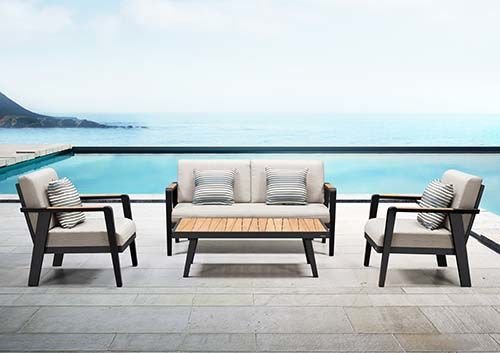 "EMOTI" LOUNGE SET MIT 2-SITZER AUS ALUMINIUM UND TEAKHOLZ SCHWARZ