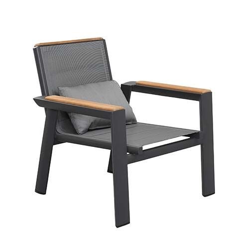 "GENEVA" 3 SEAT LOUNGE SET IN ALUMINUM AND BLACK TEAK