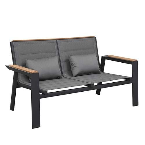 "GENEVA" 2 SEAT LOUNGE SET IN ALUMINUM AND BLACK TEAK