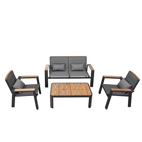 "GENEVA" 2 SEAT LOUNGE SET IN ALUMINUM AND BLACK TEAK