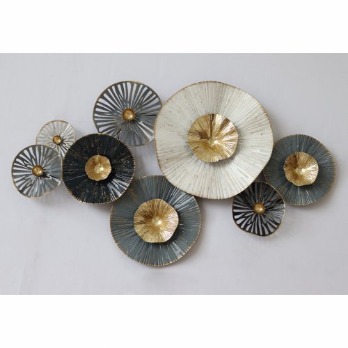 METALLWANDDEKORATION GRAU EKRU GOLD 88x7x51 cm