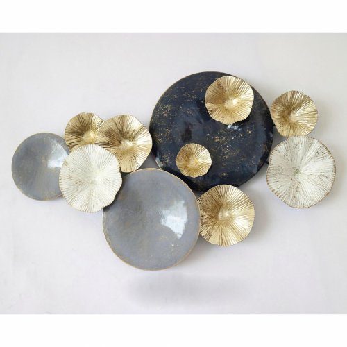 METALLWANDDEKORATION GRAU GOLD 66x6x38 cm