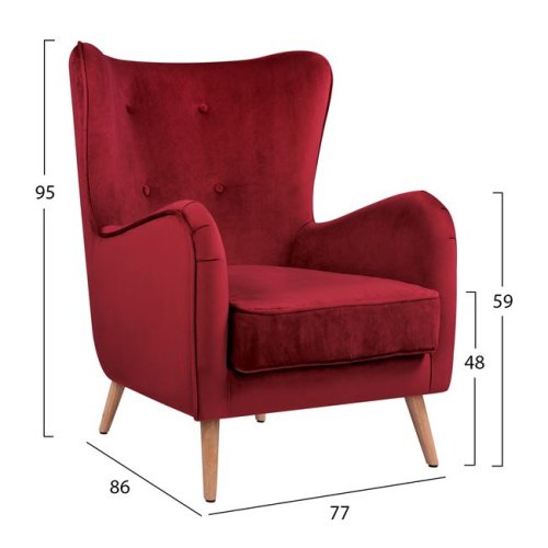 Ohrensessel MARTA aus Samt in Farbe Rot