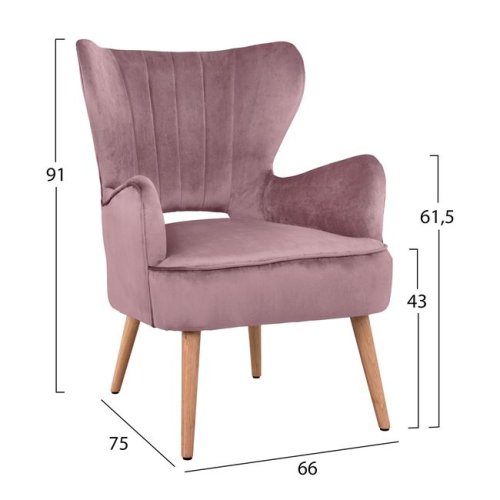 Wing chair MYLIE made of velvet in Rosé color