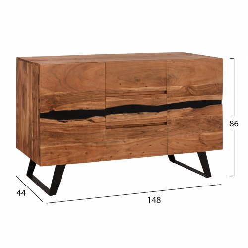 BUFFET "ALICIA"  SCHRANK MIT 3 SCHUBLADEN AUS MASSIVEM AKAZIENHOLZ 148x44x86 cm