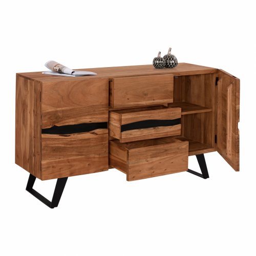 BUFFET "ALICIA"  SCHRANK MIT 3 SCHUBLADEN AUS MASSIVEM AKAZIENHOLZ 148x44x86 cm