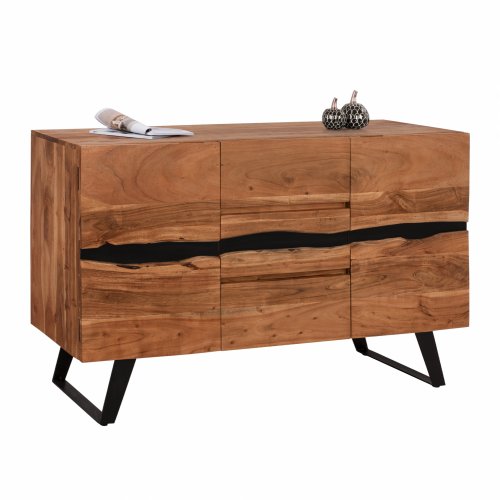 BUFFET "ALICIA"  SCHRANK MIT 3 SCHUBLADEN AUS MASSIVEM AKAZIENHOLZ 148x44x86 cm