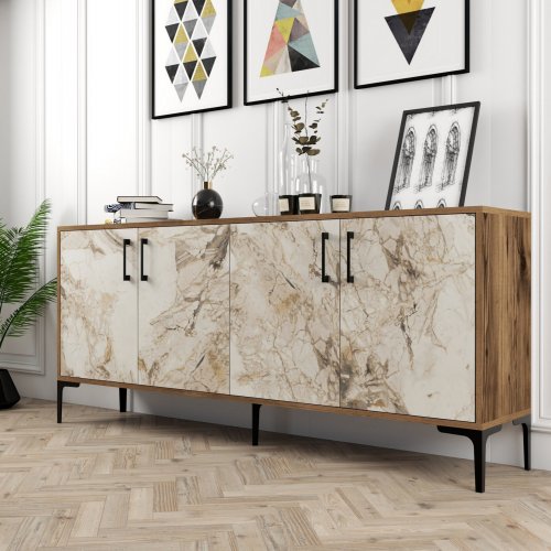 MELAMIN-BUFFETS AUS NUSSBAUM MIT MARMOR 180x35x78cm