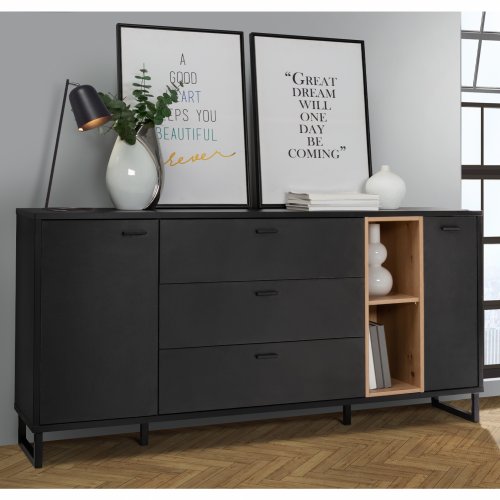 MELAMINE BUFFET LUCA HM8829 BLACK NATURAL 174,2x41,5x84cm