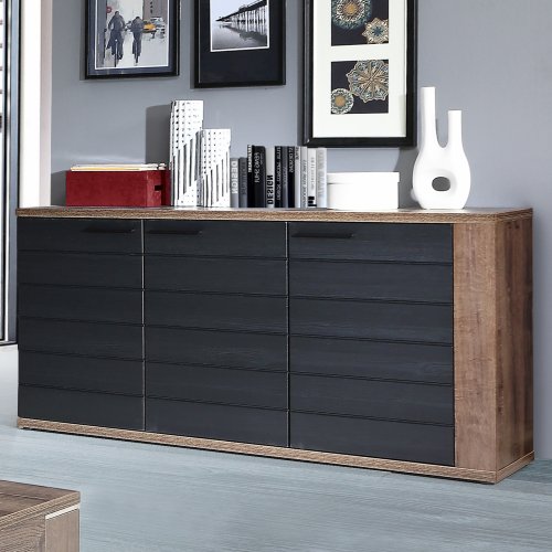 Melamin Konsolentisch Schrank Ryker in Walnuss und Grau 161,5 x 41,6 x 85,1 cm