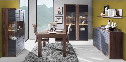 Melamin Konsolentisch Schrank Ryker in Walnuss und Grau 161,5 x 41,6 x 85,1 cm