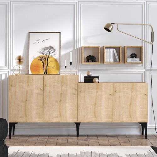 BUFFET SCHRANK MIT 3 REGALEN AUS MELAMIN IN NATURFARBE 180x40x85cm