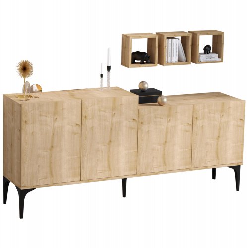 BUFFET SCHRANK MIT 3 REGALEN AUS MELAMIN IN NATURFARBE 180x40x85cm