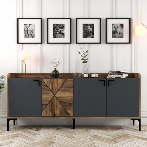 MELAMINBUFFET NUSSBAUM UND HOLZKOHLE 180x35x78cm