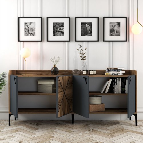MELAMINBUFFET NUSSBAUM UND HOLZKOHLE 180x35x78cm