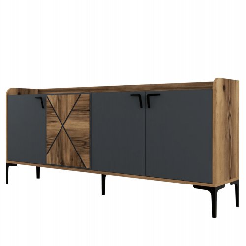 MELAMINBUFFET NUSSBAUM UND HOLZKOHLE 180x35x78cm