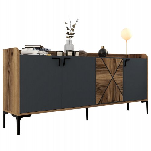 MELAMINBUFFET NUSSBAUM UND HOLZKOHLE 180x35x78cm