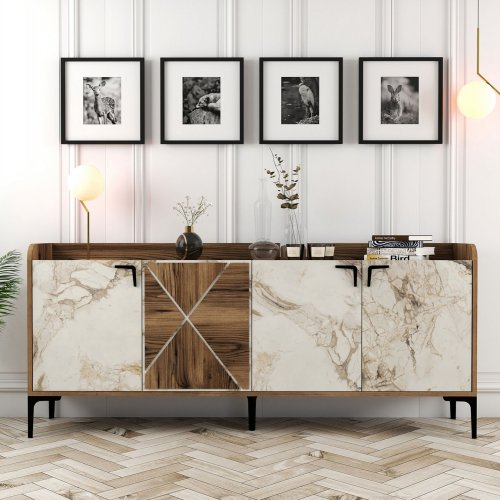 BUFFET MELAMINE WHITE WITH WALNUT DETAILS 180x45x78,6cm - Copy