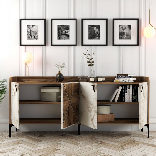 BUFFET MELAMINE WALNUT AND WHITE COLOR 140x40x86cm