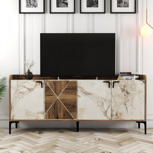 BUFFET MELAMINE WHITE WITH WALNUT DETAILS 180x45x78,6cm - Copy